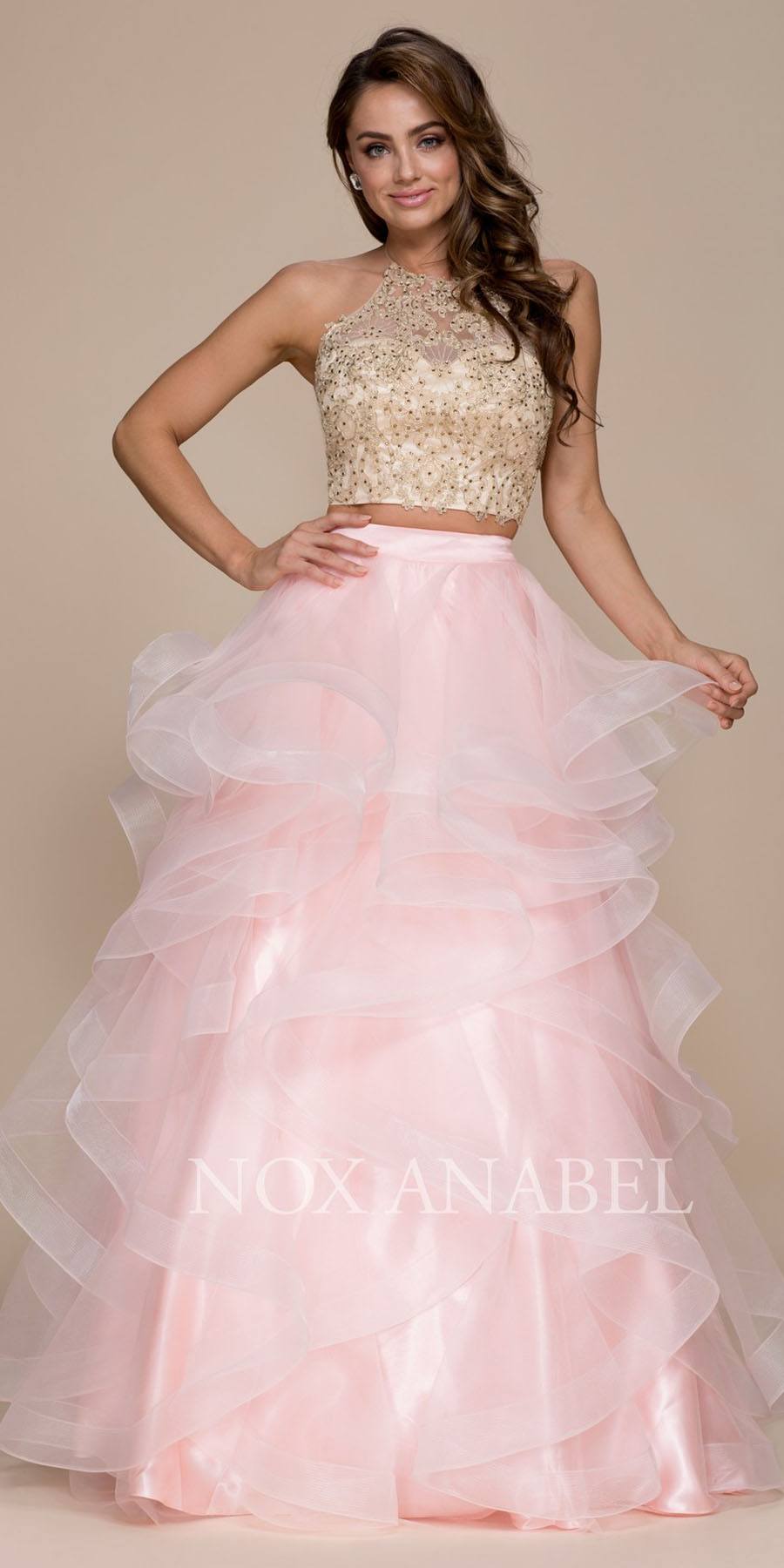 Gold Two Piece Prom Dress